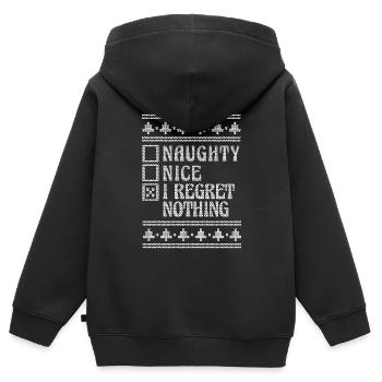 Gentil ou coquin je ne regrette rien Noël moche - Sweat Premium à capuche zippé enfant bio - noir - Dos - AI Model Kid Male (0cm)