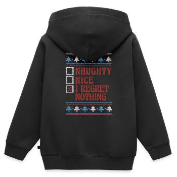 Gentil ou coquin je ne regrette rien Noël moche - Sweat Premium à capuche zippé enfant bio - noir - Dos - AI Model Kid Male (0cm)