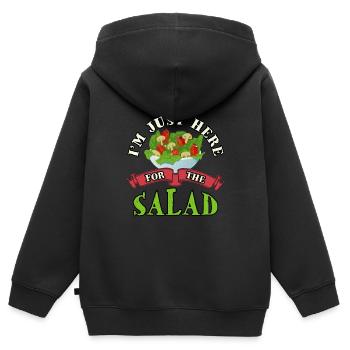 Ich bin nur wegen des Salats hier - Kinder Premium Organic Zip Hoodie - Schwarz - Hinten - AI Model Kid Male (0cm)