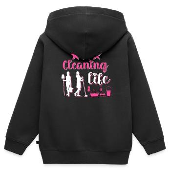 Femme de ménage Nettoyeuse - Sweat Premium à capuche zippé enfant bio - noir - Dos - AI Model Kid Male (0cm)