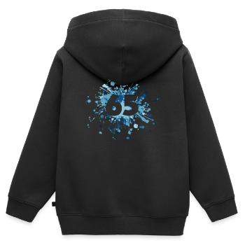 Numéro 65e éclaboussure de couleur - Sweat Premium à capuche zippé enfant bio - noir - Dos - AI Model Kid Male (0cm)