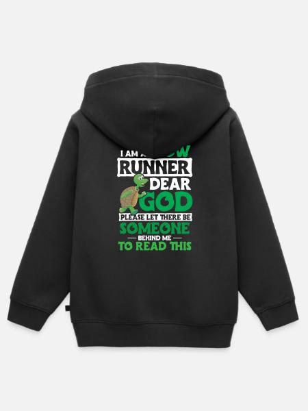 Turtle Saying Running Funny - Kids Premium Organic Zip-up Hoodie - black