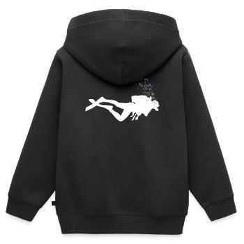 Scuba Taucher unter Wasser mit Luftblasen - Kinder Premium Organic Zip Hoodie - Schwarz - Hinten - AI Model Kid Male (0cm)