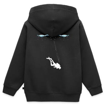 Scuba Taucher unter Wasser mit Luftblasen - Kinder Premium Organic Zip Hoodie - Schwarz - Hinten - AI Model Kid Male (0cm)