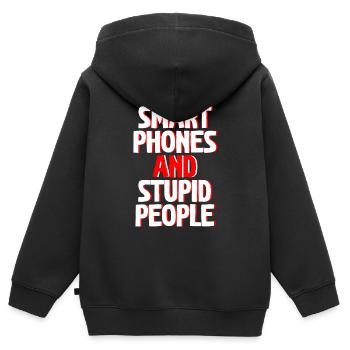 Les smartphones et les gens stupides - Sweat Premium à capuche zippé enfant bio - noir - Dos - AI Model Kid Male (0cm)