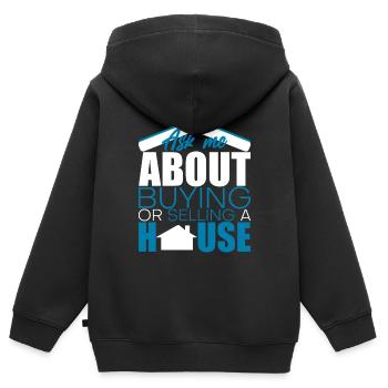 Posez-moi des questions sur l’achat ou la vente d’une maison 4 - Sweat Premium à capuche zippé enfant bio - noir - Dos - AI Model Kid Male (0cm)