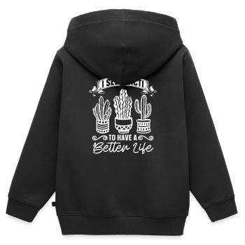 Cactus Jardin Cactus - Sweat Premium à capuche zippé enfant bio - noir - Dos - AI Model Kid Male (0cm)