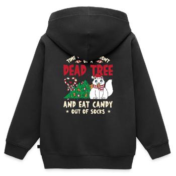 Il est temps de s’asseoir devant un arbre mort et de manger des bonbons - Sweat Premium à capuche zippé enfant bio - noir - Dos - AI Model Kid Male (0cm)