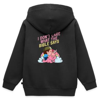 Je me fiche de ce que dit la Bible Satanisme Chèvre - Sweat Premium à capuche zippé enfant bio - noir - Dos - AI Model Kid Male (0cm)