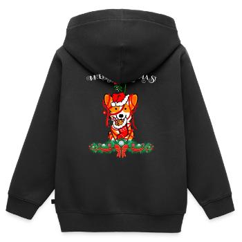 Merry Corgmas Welsh Corgi Xmas Weihnachtsgeschenk - Kinder Premium Organic Zip Hoodie - Schwarz - Hinten - AI Model Kid Male (0cm)