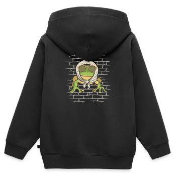 Crapaud grenouille - Sweat Premium à capuche zippé enfant bio - noir - Dos - AI Model Kid Male (0cm)