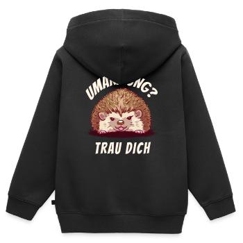 Umarmung? Trau Dich Igel - Kinder Premium Organic Zip Hoodie - Schwarz - Hinten - AI Model Kid Male (0cm)