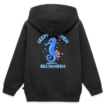 Insigne d’hippocampe Insigne de natation - Sweat Premium à capuche zippé enfant bio - noir - Dos - AI Model Kid Male (0cm)