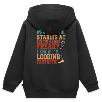 Leg surgery wheelchair lost leg - Kids Premium Organic Zip-up Hoodie - black - Back - AI Model Kid Male (0cm)