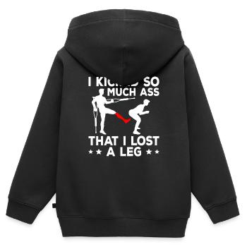 Leg surgery wheelchair lost leg - Kids Premium Organic Zip-up Hoodie - black - Back - AI Model Kid Male (0cm)