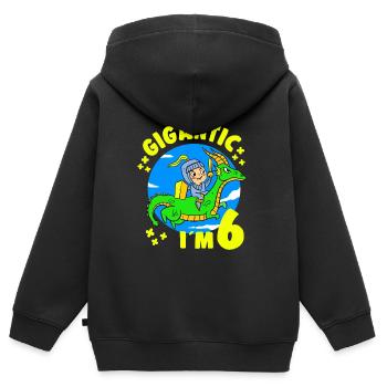 6 ans Anniversaire Chevalier Dragon 6ème B-Day Party - Sweat Premium à capuche zippé enfant bio - noir - Dos - AI Model Kid Male (0cm)