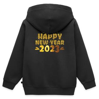 Bonjour 2023 Bonne année 2023 Nouvel An 2023 - Sweat Premium à capuche zippé enfant bio - noir - Dos - AI Model Kid Male (0cm)