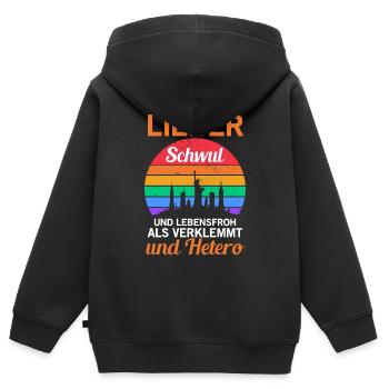 Regenbogen Lieber Schwul Und Lebensfroh Gay Pride - Kinder Premium Organic Zip Hoodie - Schwarz - Hinten - AI Model Kid Male (0cm)
