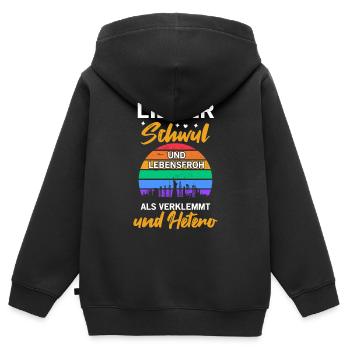 LGBTQ Gay Pride Regenbogen Lieber Schwul Und - Kinder Premium Organic Zip Hoodie - Schwarz - Hinten - AI Model Kid Male (0cm)