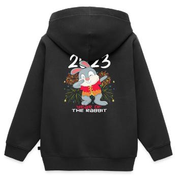 Lapin Dab Nouvel An chinois 2023 Bonne année - Sweat Premium à capuche zippé enfant bio - noir - Dos - AI Model Kid Male (0cm)