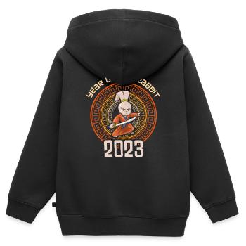 Nouvel An chinois du Lapin Samouraï 2023 Nouvel An - Sweat Premium à capuche zippé enfant bio - noir - Dos - AI Model Kid Male (0cm)