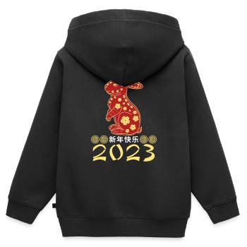 Nouvel An chinois Élément de lapin Nouvel An 2023 - Sweat Premium à capuche zippé enfant bio - noir - Dos - AI Model Kid Male (0cm)