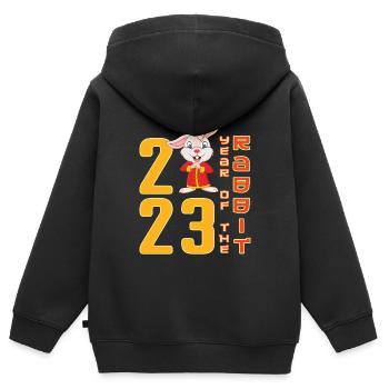 Lapin du Nouvel An chinois Nouvel An chinois 2023 - Sweat Premium à capuche zippé enfant bio - noir - Dos - AI Model Kid Male (0cm)