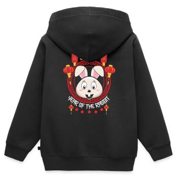 Lapin Hello Bienvenue 2023 Bonne année chinoise - Sweat Premium à capuche zippé enfant bio - noir - Dos - AI Model Kid Male (0cm)