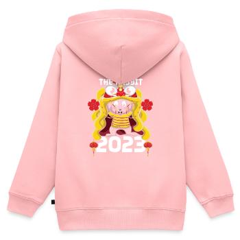 Dragon Lapin Nouvel An Joyeux Nouvel An chinois - Sweat Premium à capuche zippé enfant bio - rose - Dos - AI Model Kid Female (0cm)