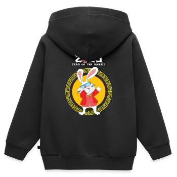 Joyeux Nouvel An chinois Dab Rabbit 2023 Nouvel An - Sweat Premium à capuche zippé enfant bio - noir - Dos - AI Model Kid Male (0cm)