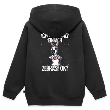 Ich mag halt einfach Zebras - Kinder Premium Organic Zip Hoodie - Schwarz - Hinten - AI Model Kid Male (0cm)