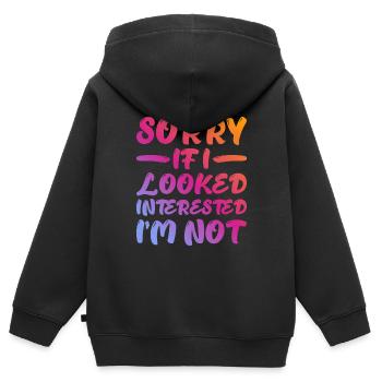 Désolé si j’avais l’air intéressé, je n’ai pas 16 ans - Sweat Premium à capuche zippé enfant bio - noir - Dos - AI Model Kid Male (0cm)