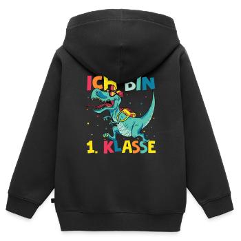 Ich Bin 1. Klasse Dino Dinosaurier Einschulung - Kinder Premium Organic Zip Hoodie - Schwarz - Hinten - AI Model Kid Male (0cm)