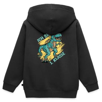 Ich Bin 1. Klasse Dino Dinosaurier Geschenk Schulk - Kinder Premium Organic Zip Hoodie - Schwarz - Hinten - AI Model Kid Male (0cm)