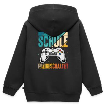 Level Schule Freigeschaltet - Zocker Schulbeginn G - Kinder Premium Organic Zip Hoodie - Schwarz - Hinten - AI Model Kid Male (0cm)