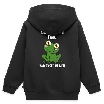 Frog Good Taste In Frog Bad Taste Im Men - Kinder Premium Organic Zip Hoodie - Schwarz - Hinten - AI Model Kid Male (0cm)