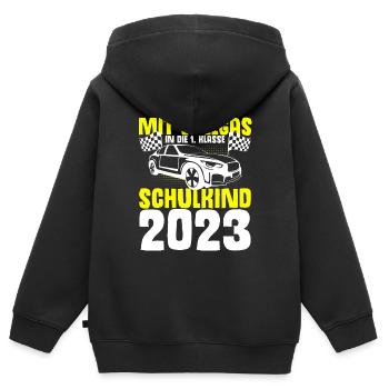 Mit Vollgas in die 1. Klasse, Schulkind 2023 - Ren - Kinder Premium Organic Zip Hoodie - Schwarz - Hinten - AI Model Kid Male (0cm)