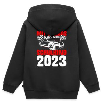 Mit Vollgas in die 1. Klasse, Schulkind 2023 - - Kinder Premium Organic Zip Hoodie - Schwarz - Hinten - AI Model Kid Male (0cm)