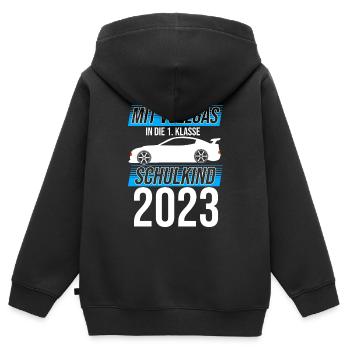 Mit Vollgas in die 1. Klasse, Schulkind 2023 - Ren - Kinder Premium Organic Zip Hoodie - Schwarz - Hinten - AI Model Kid Male (0cm)