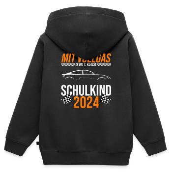 Mit Vollgas in die 1. Klasse, Schulkind 2024 - - Kinder Premium Organic Zip Hoodie - Schwarz - Hinten - AI Model Kid Male (0cm)
