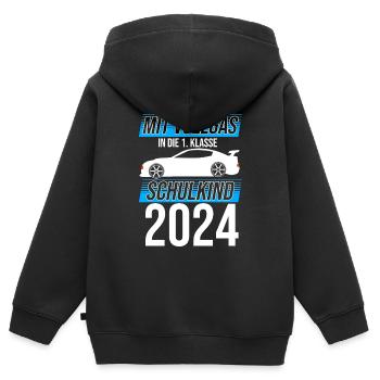 Mit Vollgas in die 1. Klasse, Schulkind 2024 - - Kinder Premium Organic Zip Hoodie - Schwarz - Hinten - AI Model Kid Male (0cm)