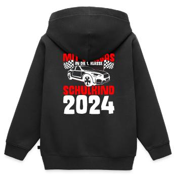 Mit Vollgas in die 1. Klasse, Schulkind 2024 - - Kinder Premium Organic Zip Hoodie - Schwarz - Hinten - AI Model Kid Male (0cm)