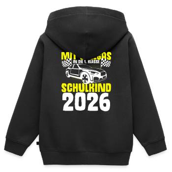 Mit Vollgas in die 1. Klasse, Schulkind 2026 - Ren - Kinder Premium Organic Zip Hoodie - Schwarz - Hinten - AI Model Kid Male (0cm)