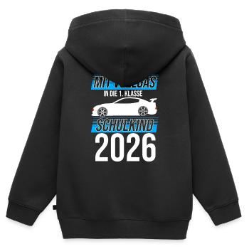 Mit Vollgas in die 1. Klasse, Schulkind 2026 - Ren - Kinder Premium Organic Zip Hoodie - Schwarz - Hinten - AI Model Kid Male (0cm)