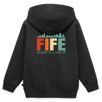 Fife UK England - Kinder Premium Organic Zip Hoodie - Schwarz - Hinten - AI Model Kid Male (0cm)