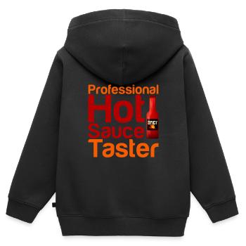 Bouton de sauce piquante professionnelle 4 - Sweat Premium à capuche zippé enfant bio - noir - Dos - AI Model Kid Male (0cm)
