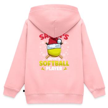Noël, le joueur de softball préféré du Père Noël - Sweat Premium à capuche zippé enfant bio - rose - Dos - AI Model Kid Female (0cm)