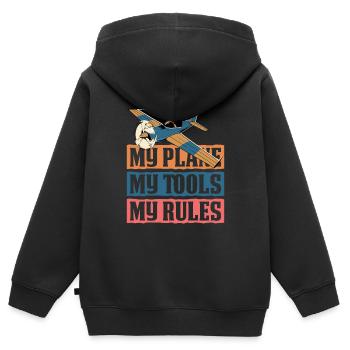 Plaisir mécanicien d’avion - Sweat Premium à capuche zippé enfant bio - noir - Dos - AI Model Kid Male (0cm)