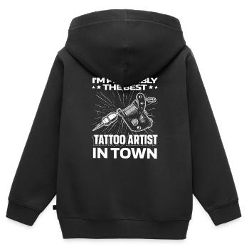 Tätowierer Tattoo Maschine - Kinder Premium Organic Zip Hoodie - Schwarz - Hinten - AI Model Kid Male (0cm)