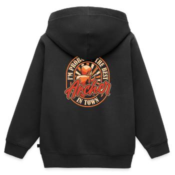 Tir à l’arc Archer Funny - Sweat Premium à capuche zippé enfant bio - noir - Dos - AI Model Kid Male (0cm)